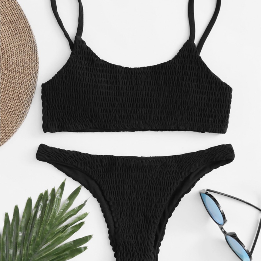 smocked black bikini
